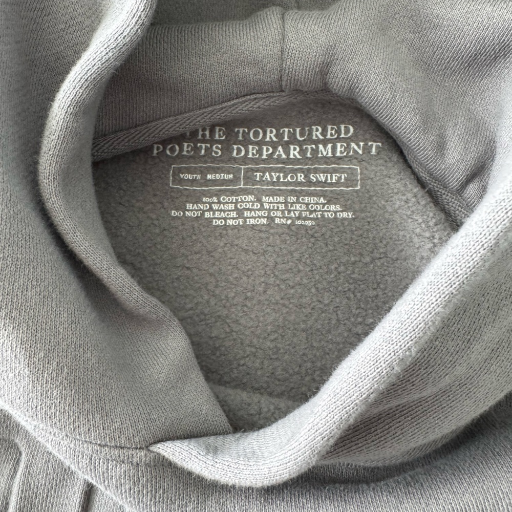 Taylor Swift The Tortured Poets Department TTPD Gray Embossed Hoodie Youth M - Picture 3 of 6